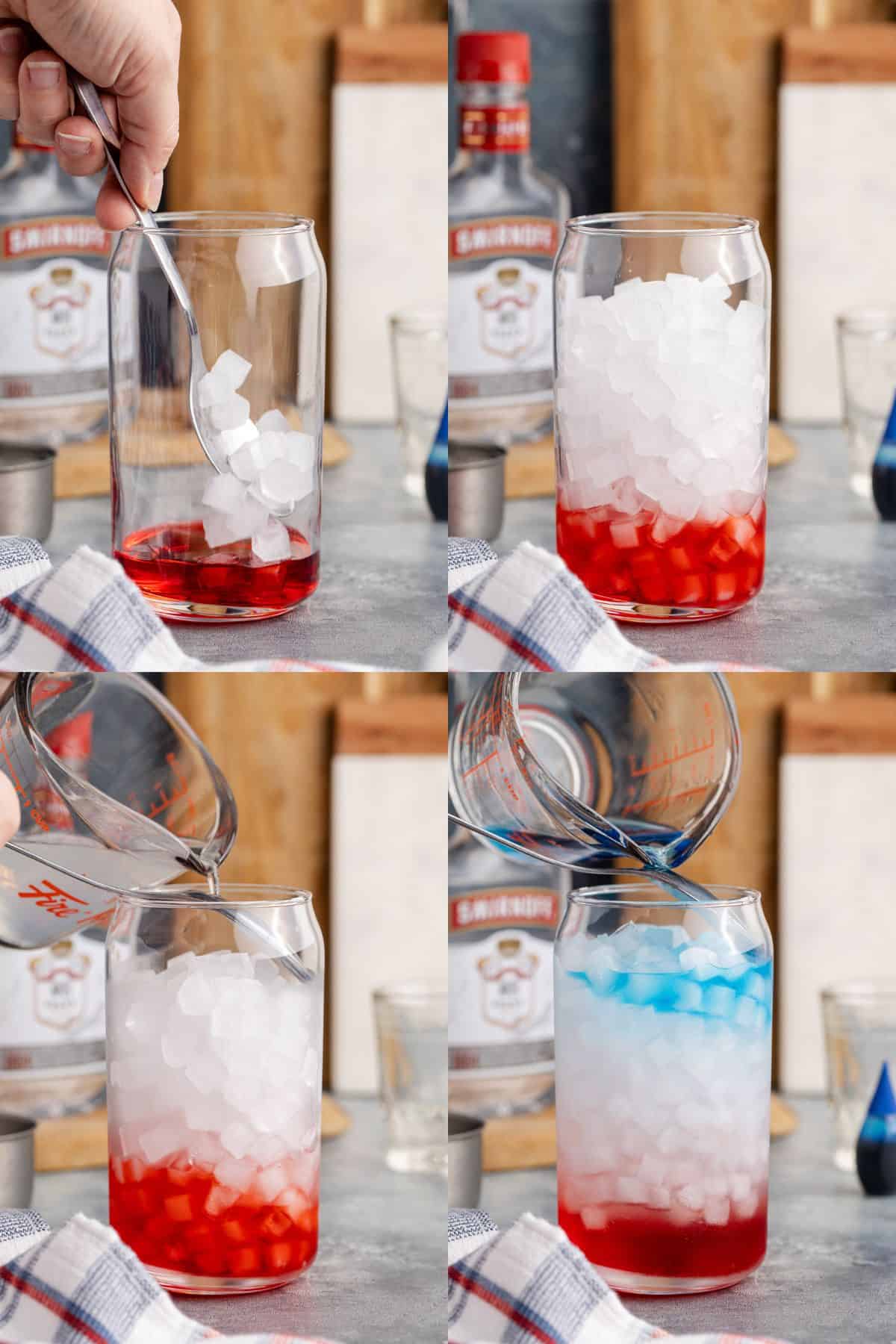 Bomb Pop Cocktail being made in a glass