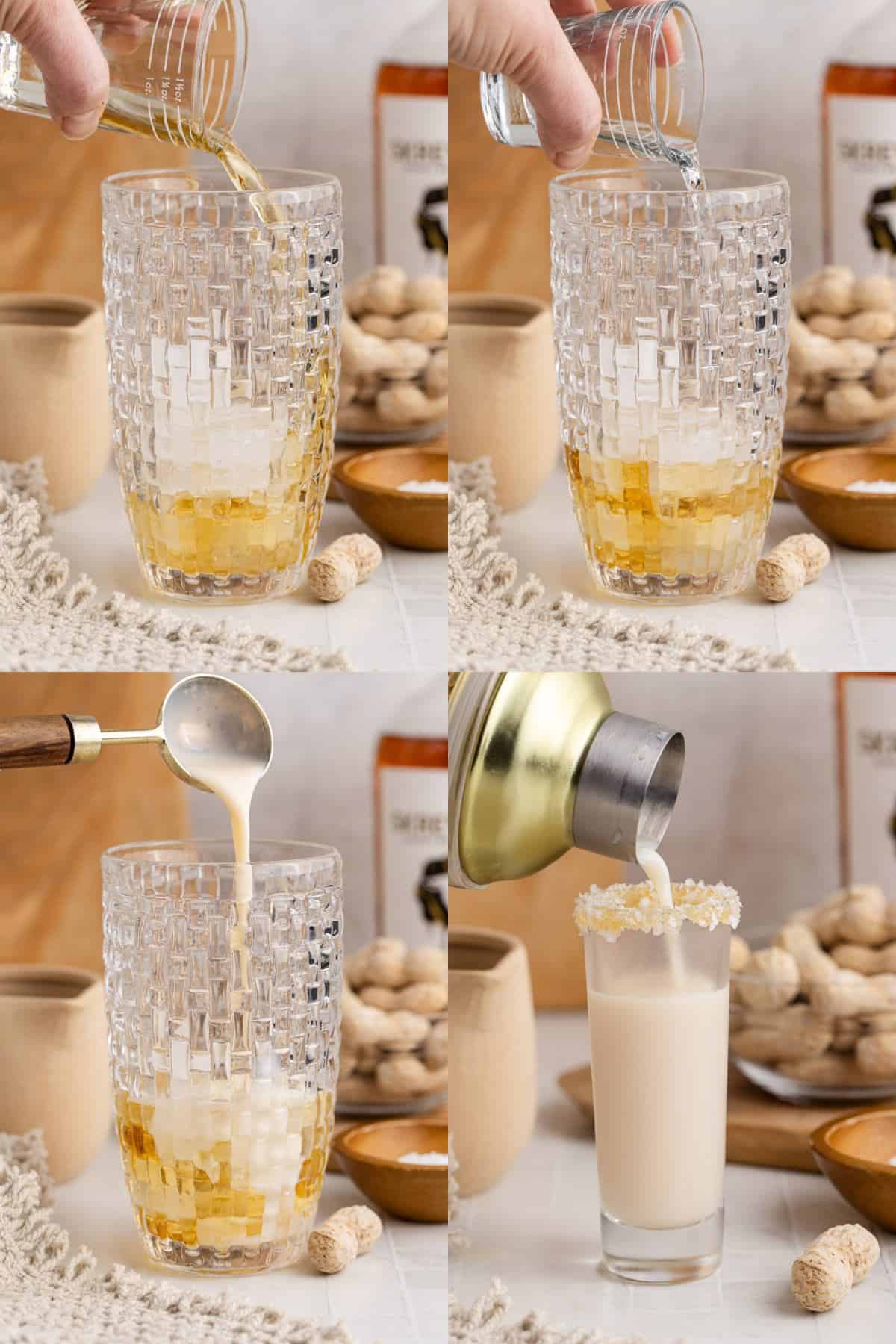Salted Nut Roll Shot being made in a cocktail shaker