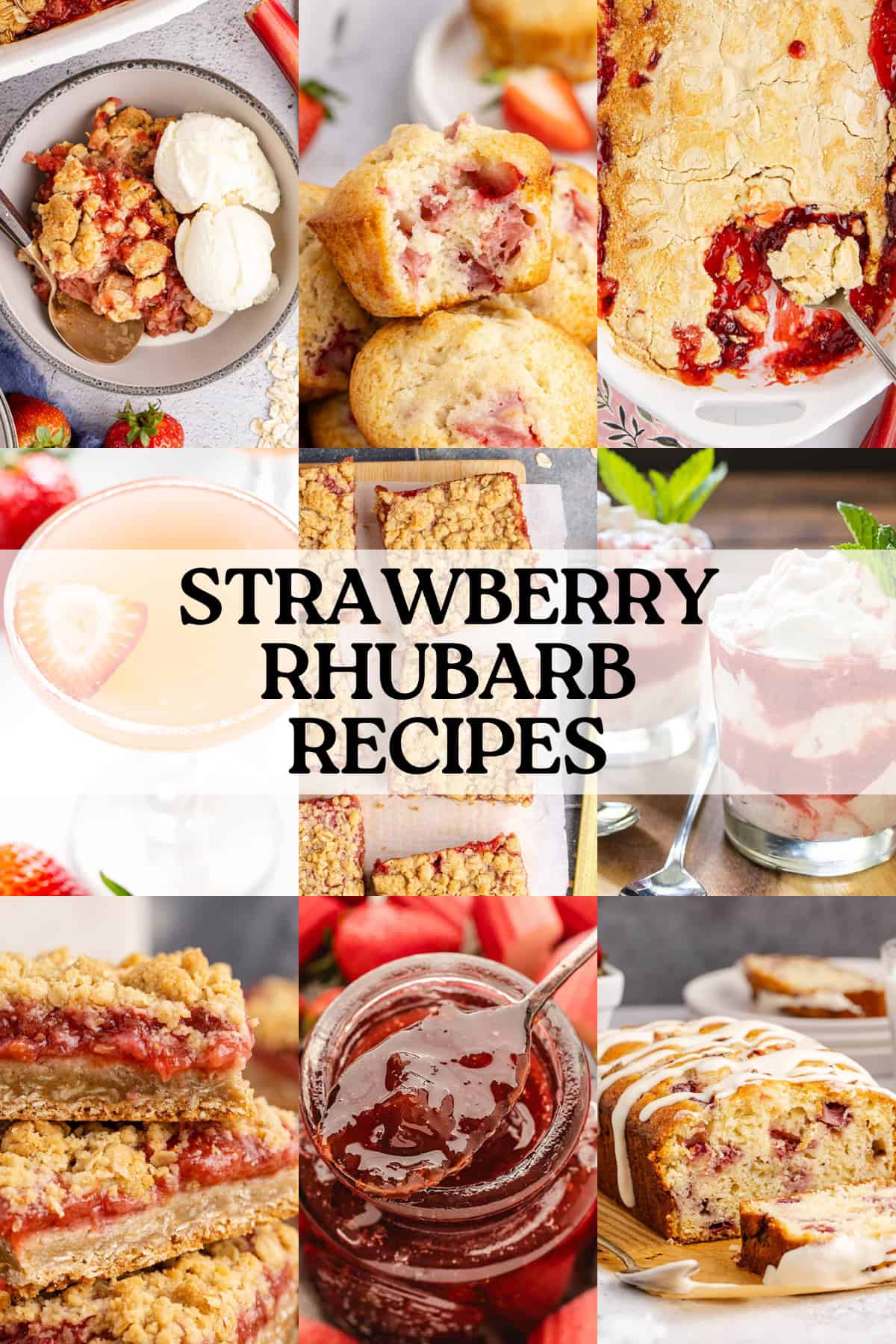 Strawberry Rhubarb Recipes Round Up Collage