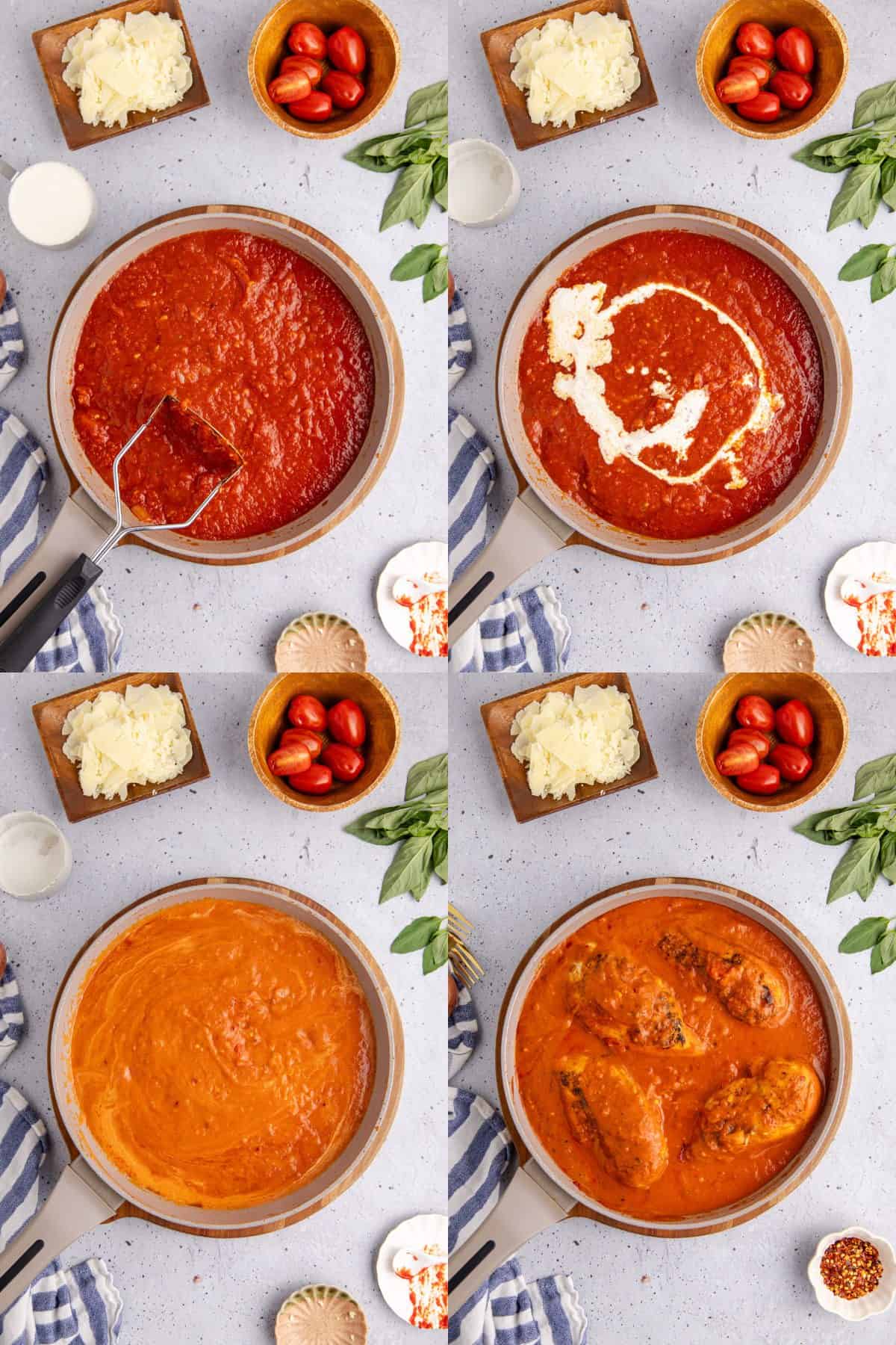 Tomato Basil Chicken being made in a pan