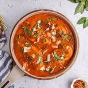 Tomato Basil Chicken in a pan after cooking