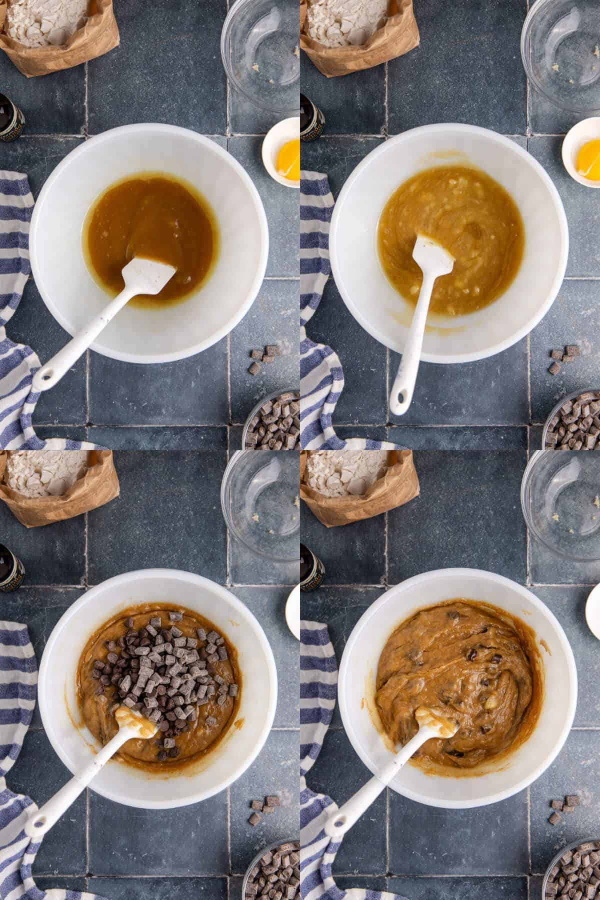 Banana Chocolate Chip Cookies being made in a bowl
