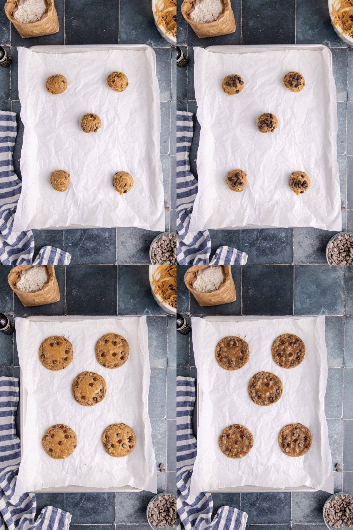 Banana Chocolate Chip Cookies being made on a cookie sheet