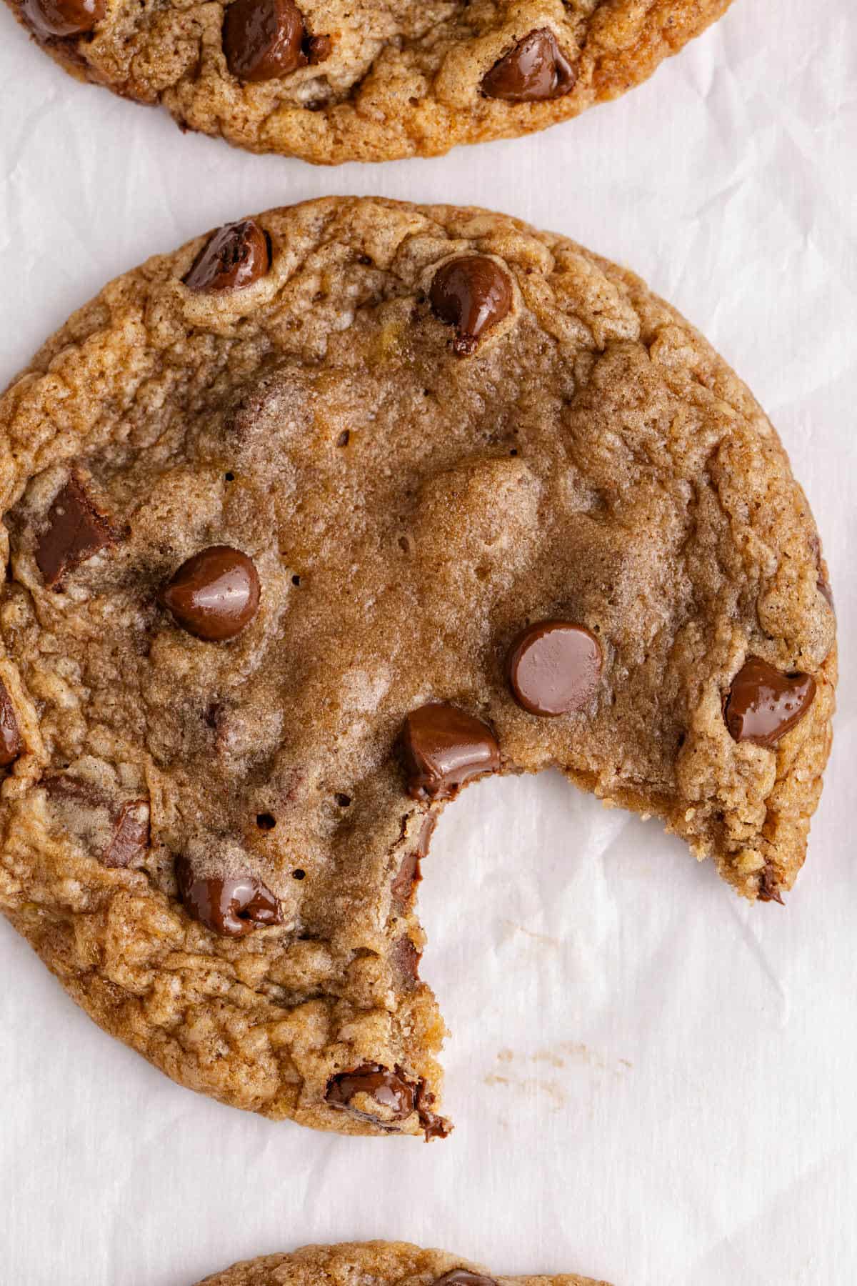 Banana Chocolate Chip Cookie with a bite taken