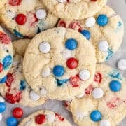 Red, White and Blue Cookies stacked together close up
