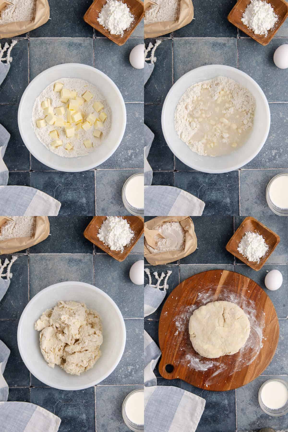 Strawberry Galette dough being made and formed on a cutting board