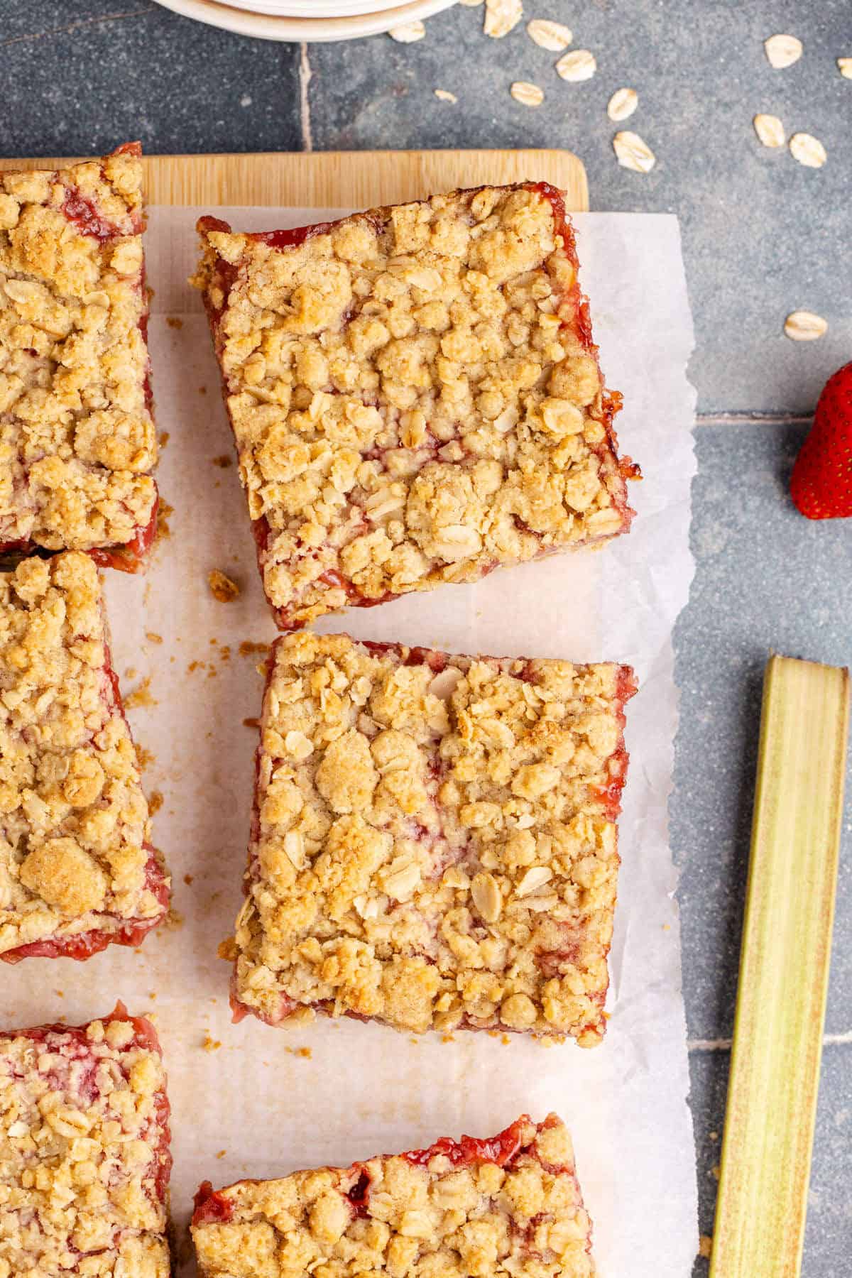 Strawberry Rhubarb Squares on Parchment Paper