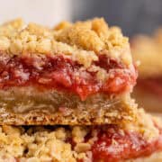 Close Up of Strawberry Layer in Strawberry Rhubarb Bars