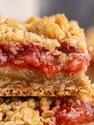 Close Up of Strawberry Layer in Strawberry Rhubarb Bars