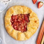 Strawberry Rhubarb Galette on parchment paper from over top