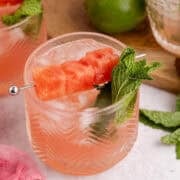 Watermelon Mojito Served with Fresh Mint and Cubed Watermelon