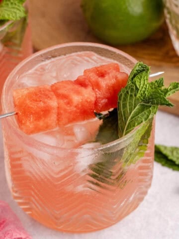 Watermelon Mojito Served with Fresh Mint and Cubed Watermelon
