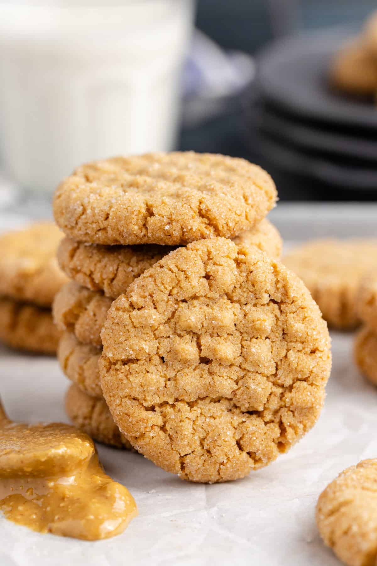 4-Ingredient Peanut Butter Cookies Rolled in Sugar and Stacked