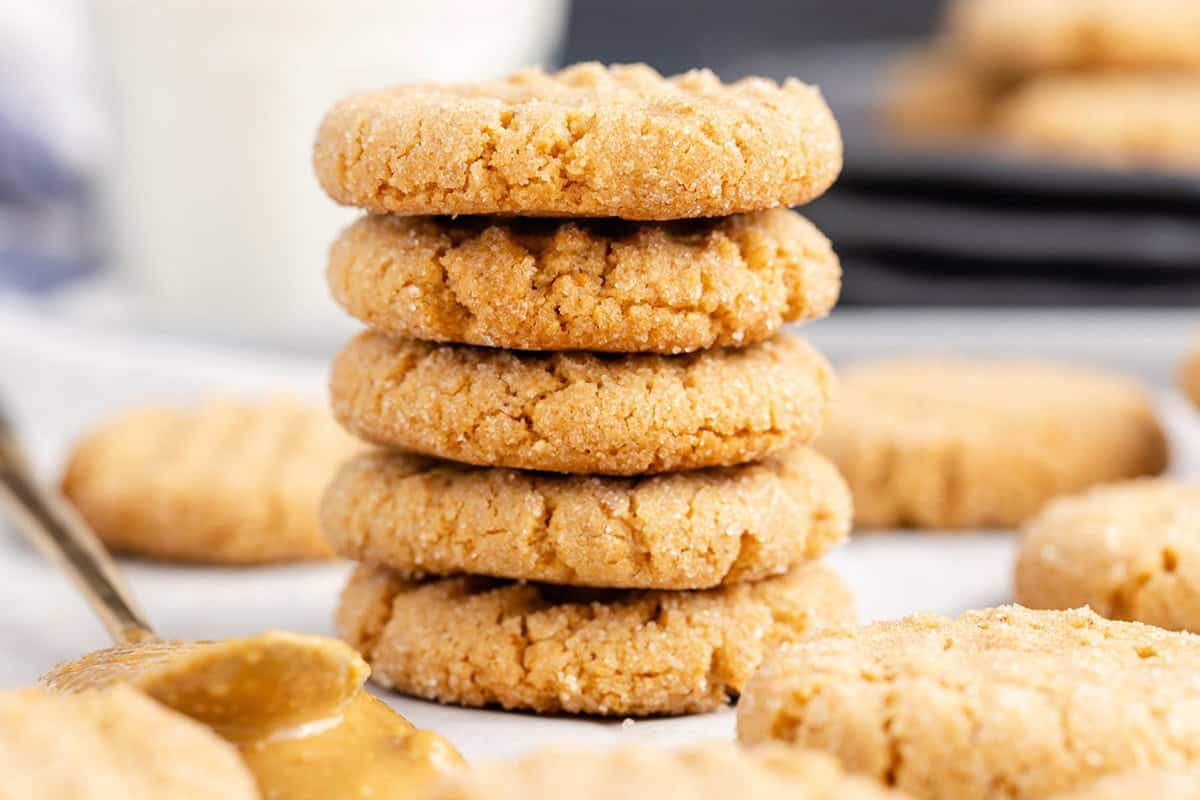 4-Ingredient Peanut Butter Cookies Stacked