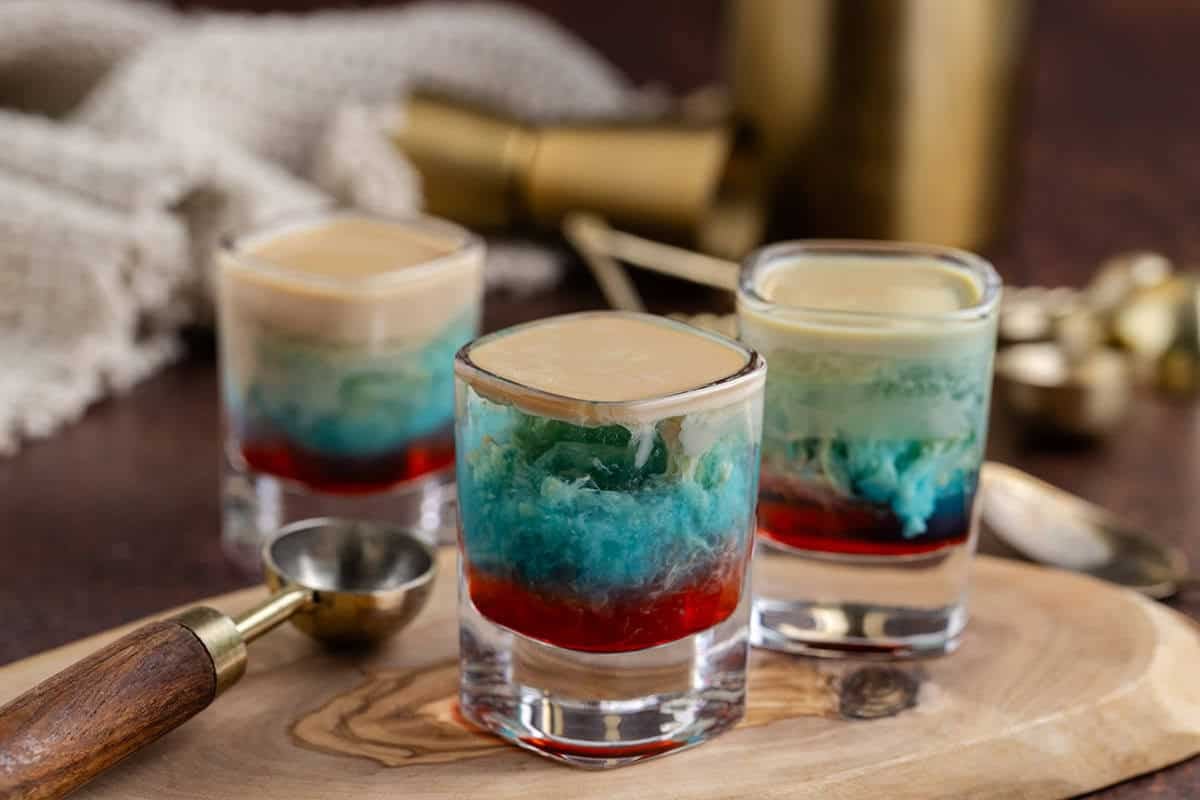 Alien Brain Hemorrhage Shot Served on Wooden Board