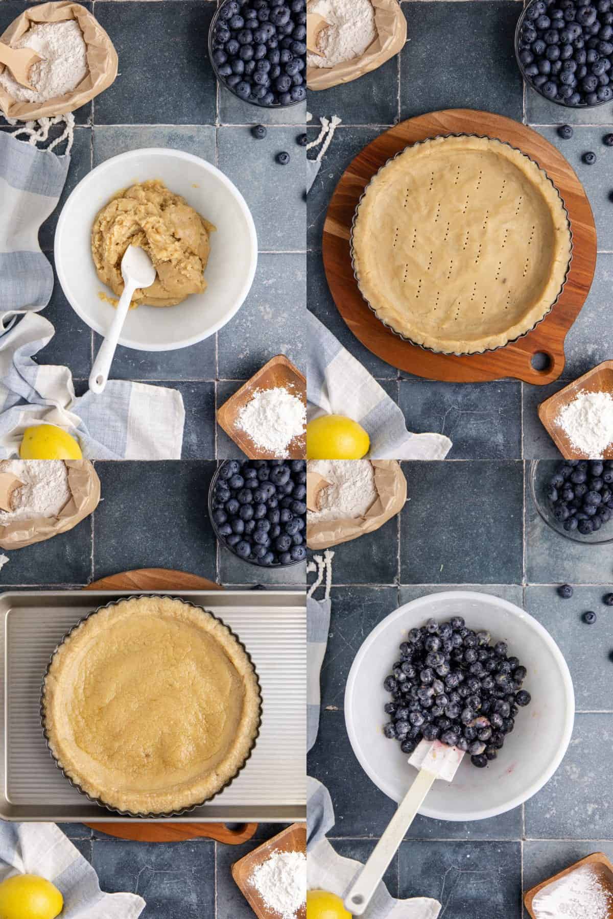 Blueberry Tart crust and filling being made