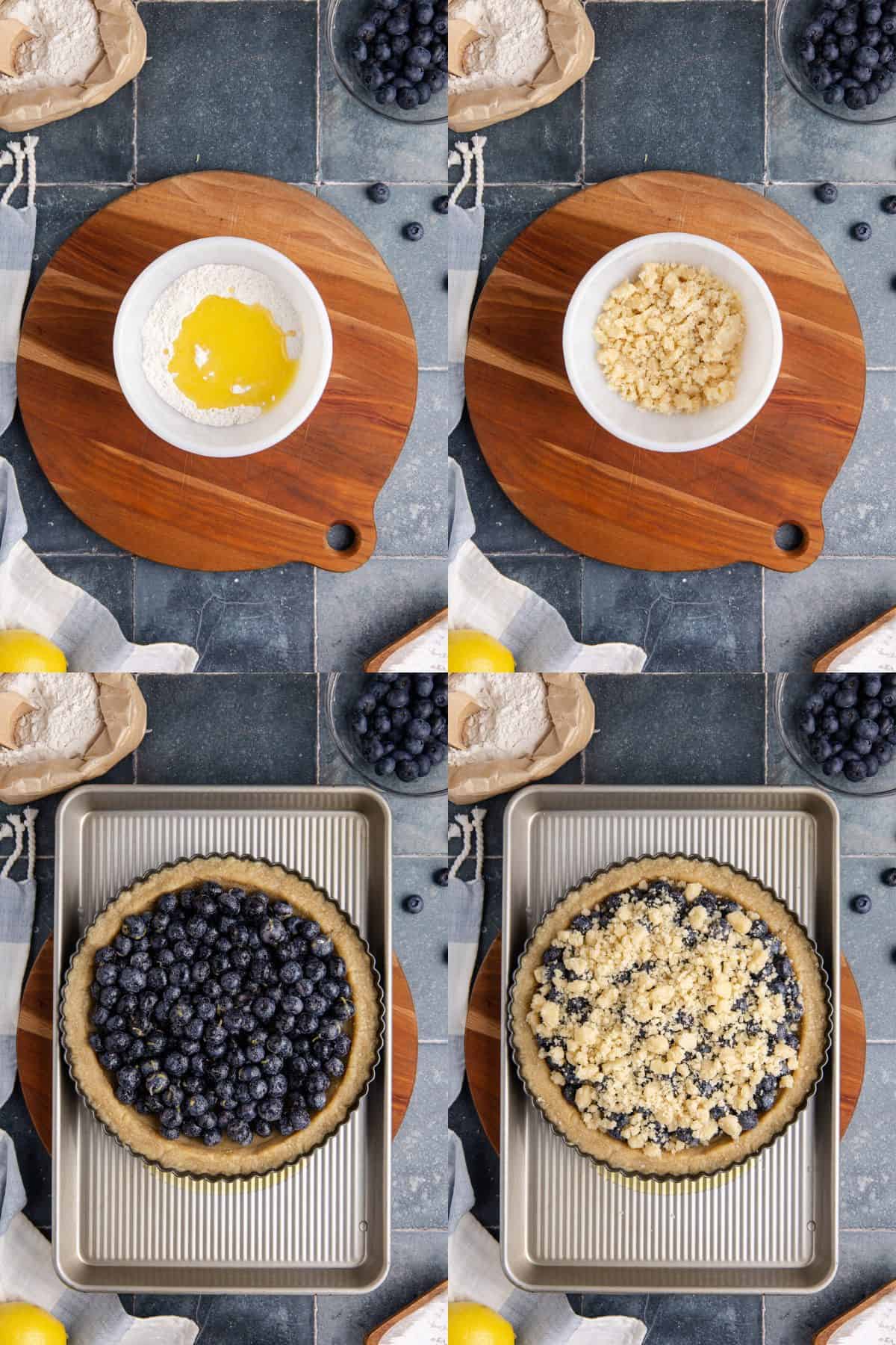 Blueberry Tart being made in a tart pan