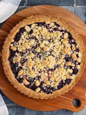 Blueberry Tart made on a cutting board