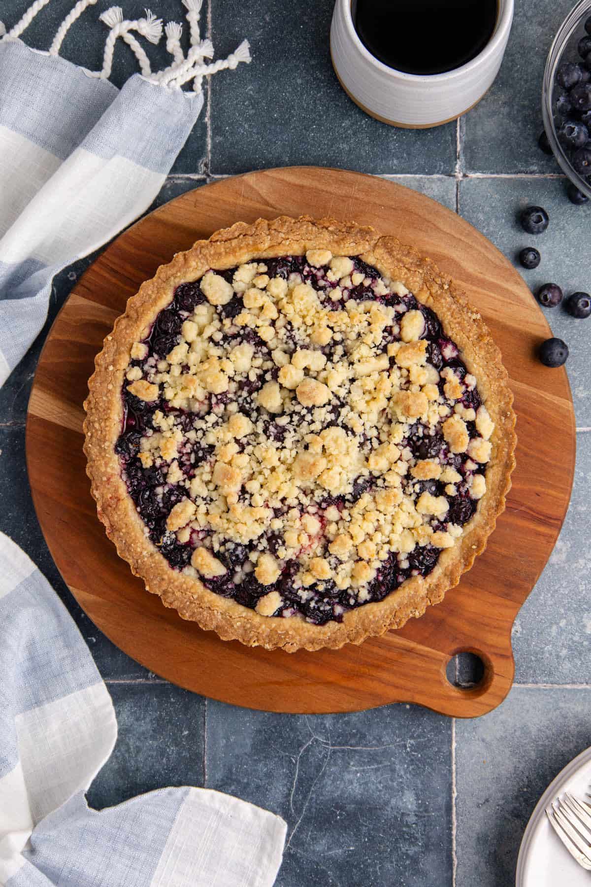 Blueberry Tart on a cutting board