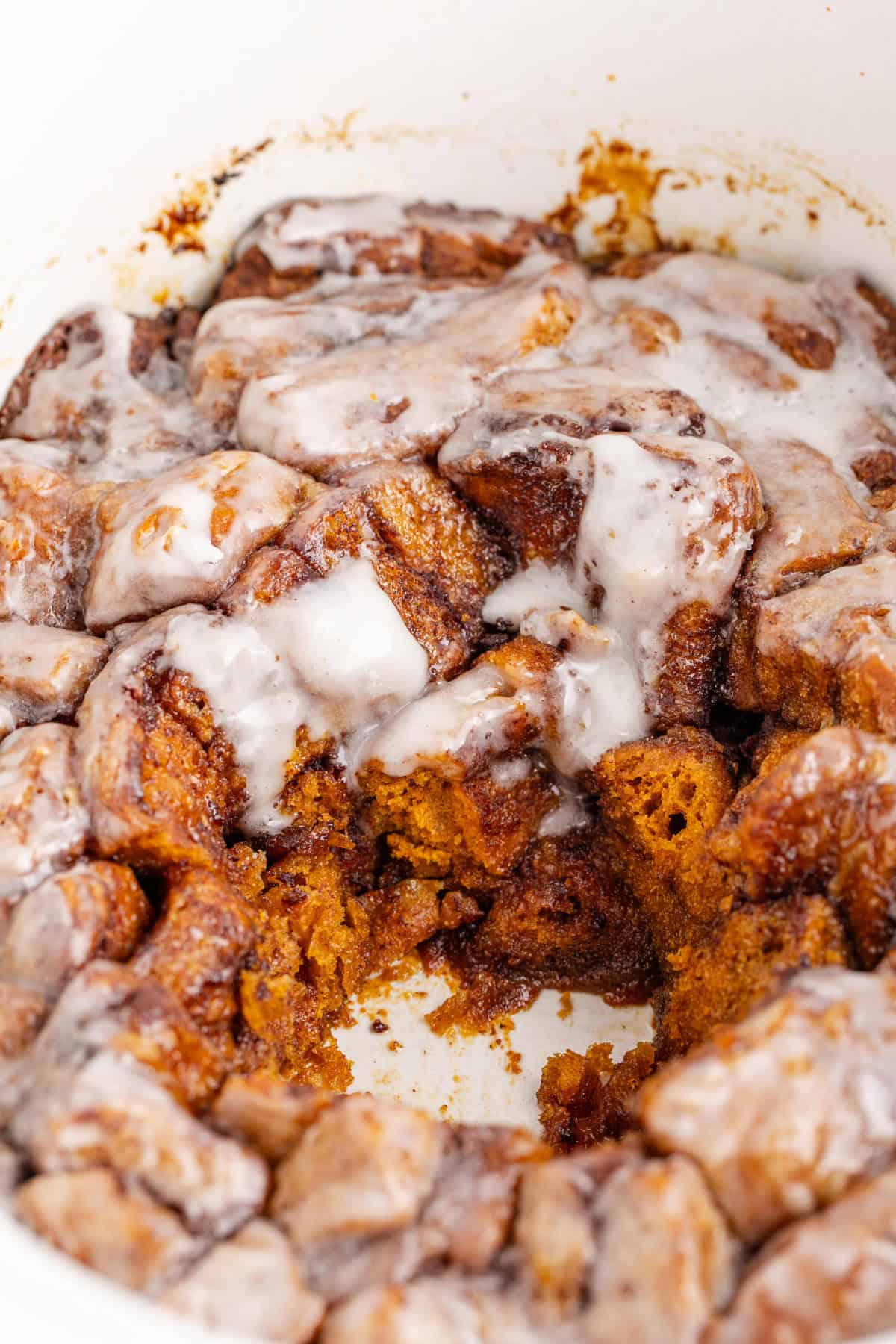 Crock Pot Cinnamon Bun Casserole Scooped from Crock Pot