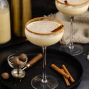 Eggnog Martini Cocktail Garnished with Cinnamon Stick