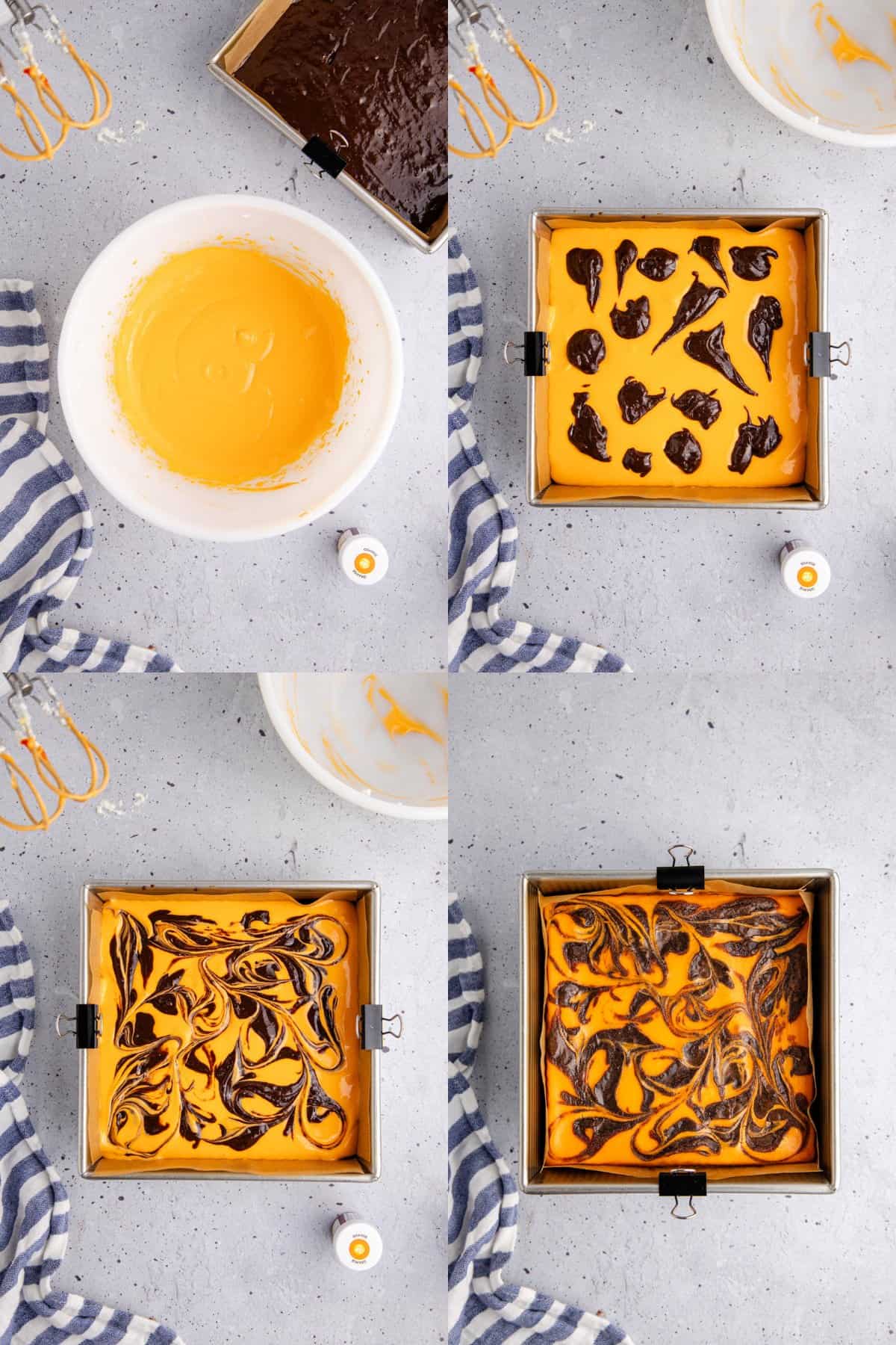 Halloween Brownies Orange Cheesecake Swirl Layer Being Made