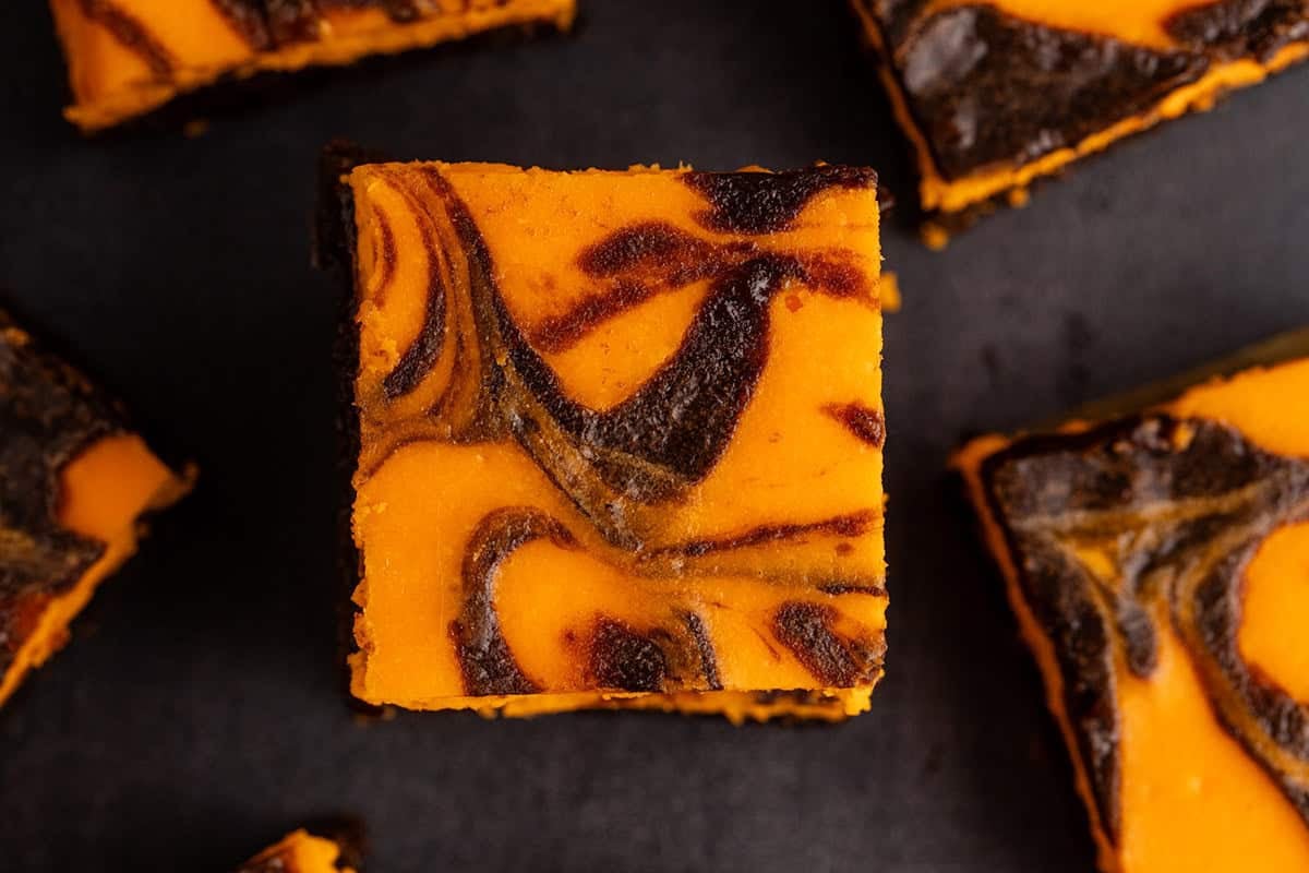 Halloween Brownies with Orange Cheesecake Swirl