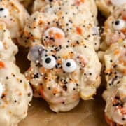 White Chocolate Peanut Halloween Crockpot Candy with Halloween Sprinkles and Edible Eyeballs