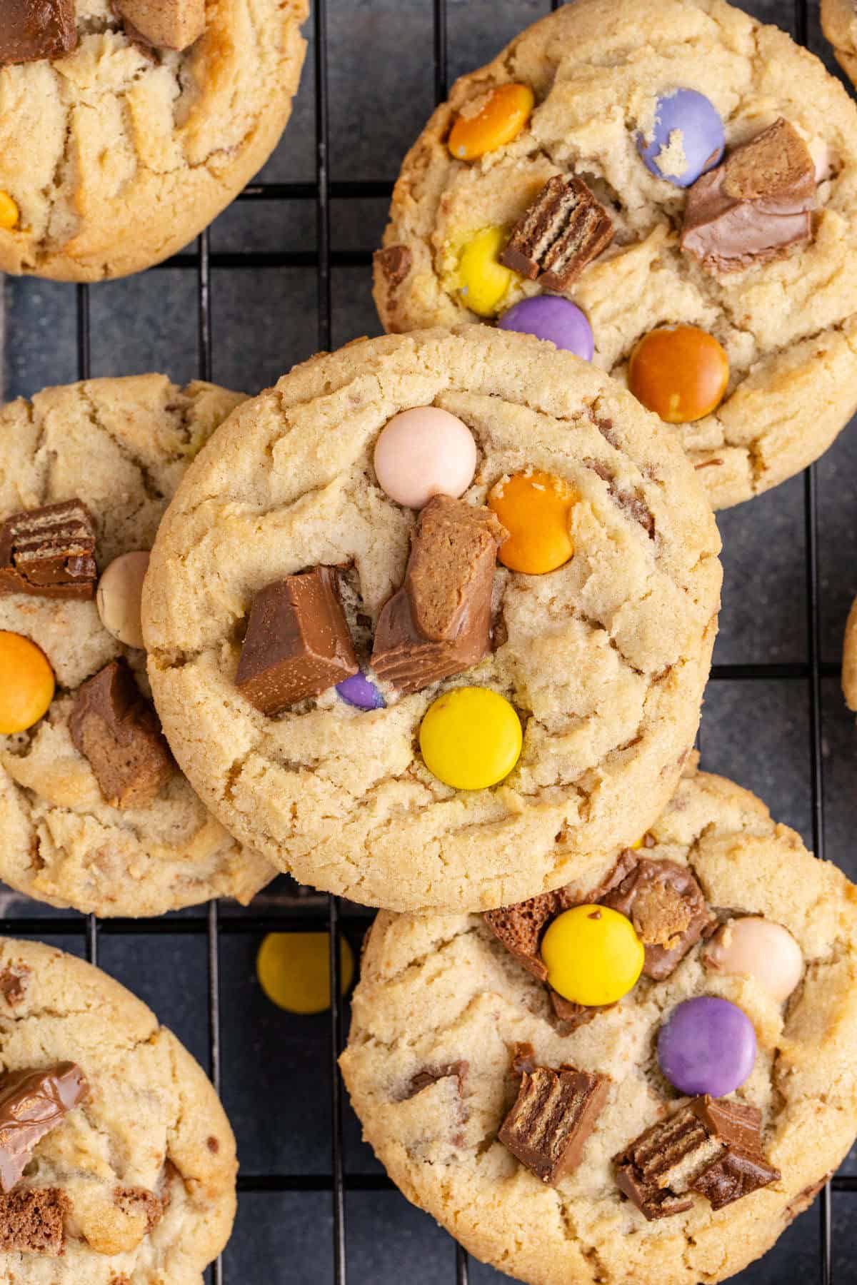 Leftover Halloween Candy Cookies on Wire Rack