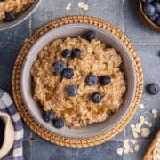 Maple Brown Sugar Oatmeal in a bowl with blueberries