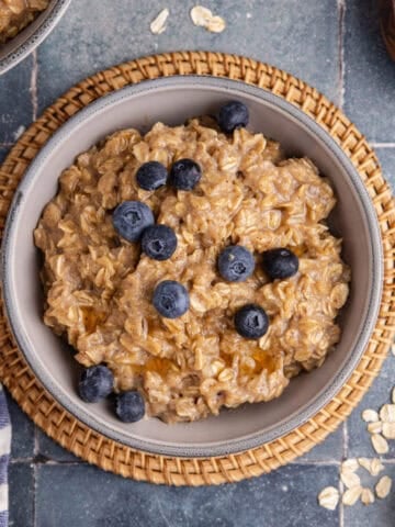 Maple Brown Sugar Oatmeal in a bowl with blueberries