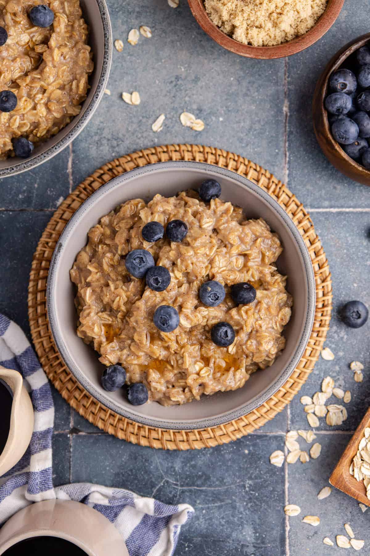 Maple Brown Sugar Oatmeal with blueberries on top