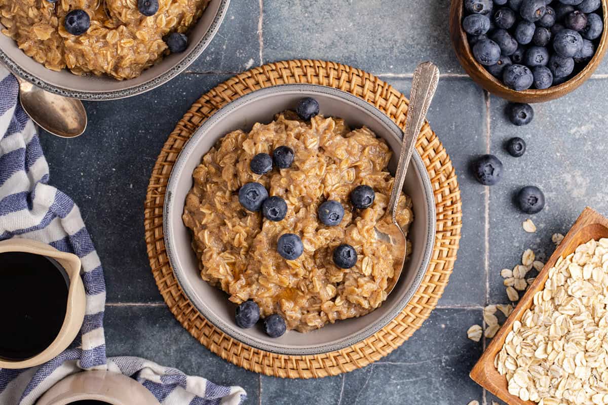 Maple Brown Sugar Oatmeal in bowls with a spoons