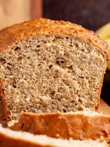 4 Ingredient Banana Bread up close with slices taken