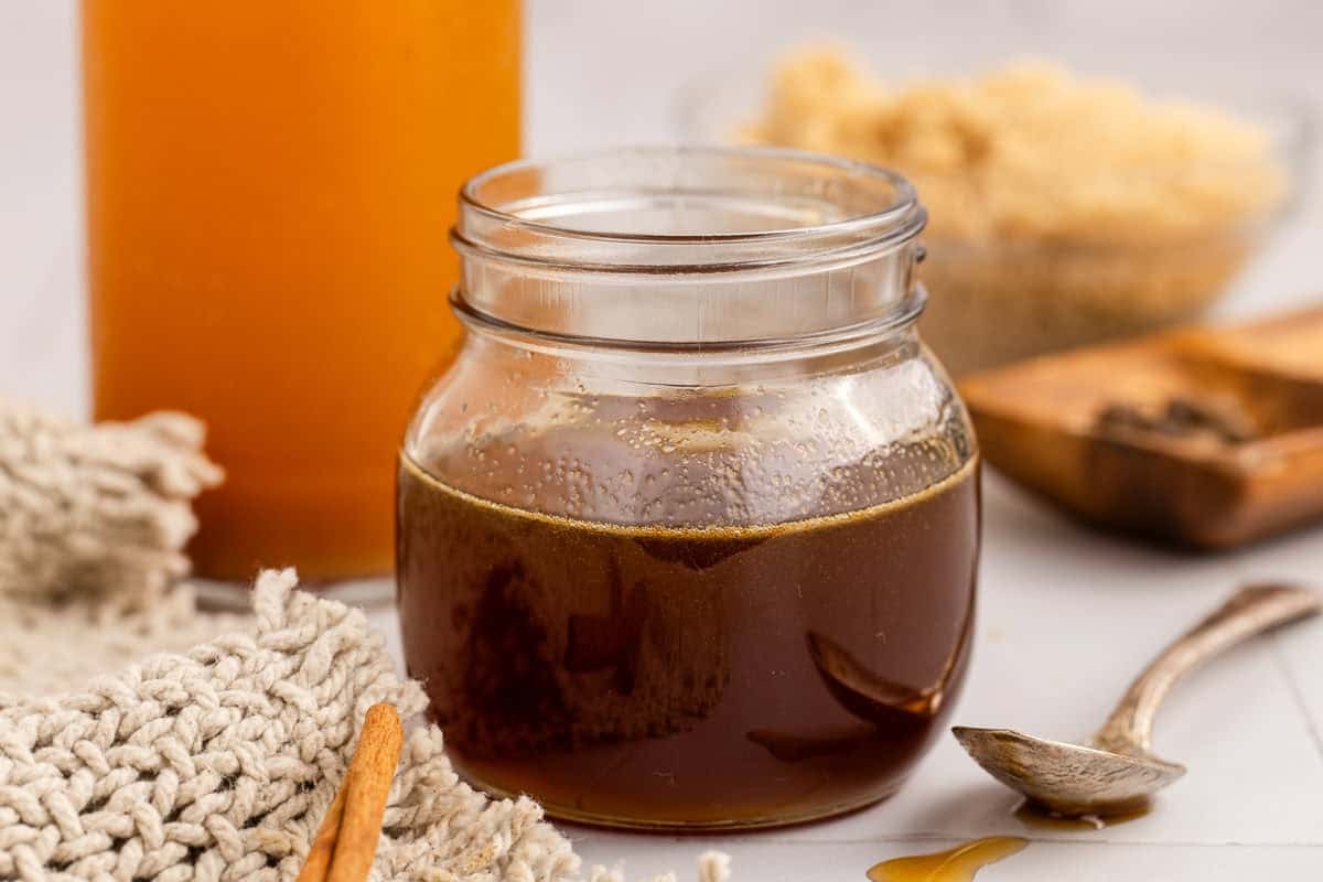 Apple Cider Simple Syrup in a Small Mason Jar