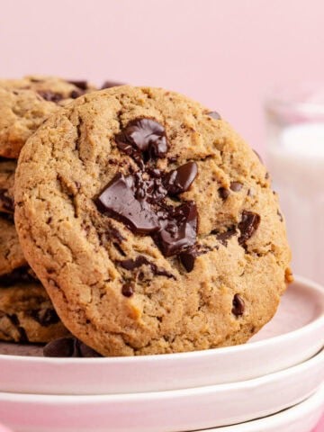 Espresso Chocolate Chip Cookies on a stack of plates