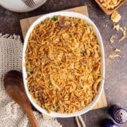 Green Bean Casserole with Fresh Green Beans baked in a dish