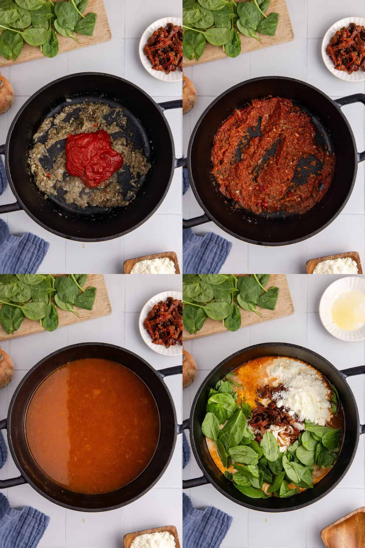 Process of Marry Me Chicken Soup Being Made in Large Soup Pot