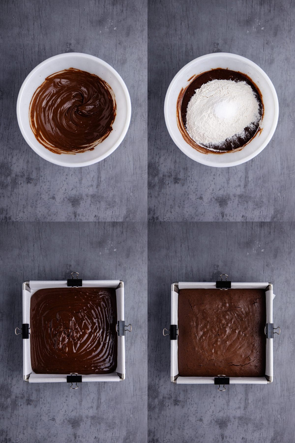 Mummy Brownies bing made in a bowl and square pan