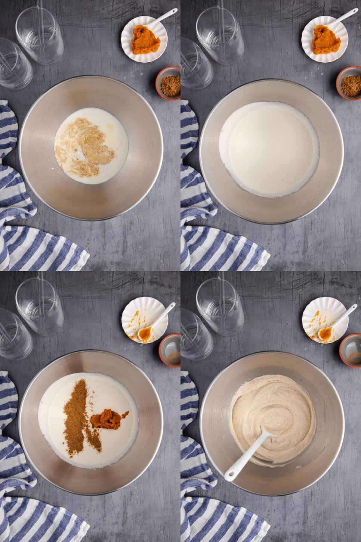 Pumpkin Cold Foam being made in a mixer bowl