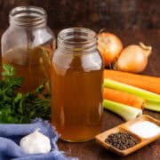 Crock Pot Vegetable Stock with veggies all around