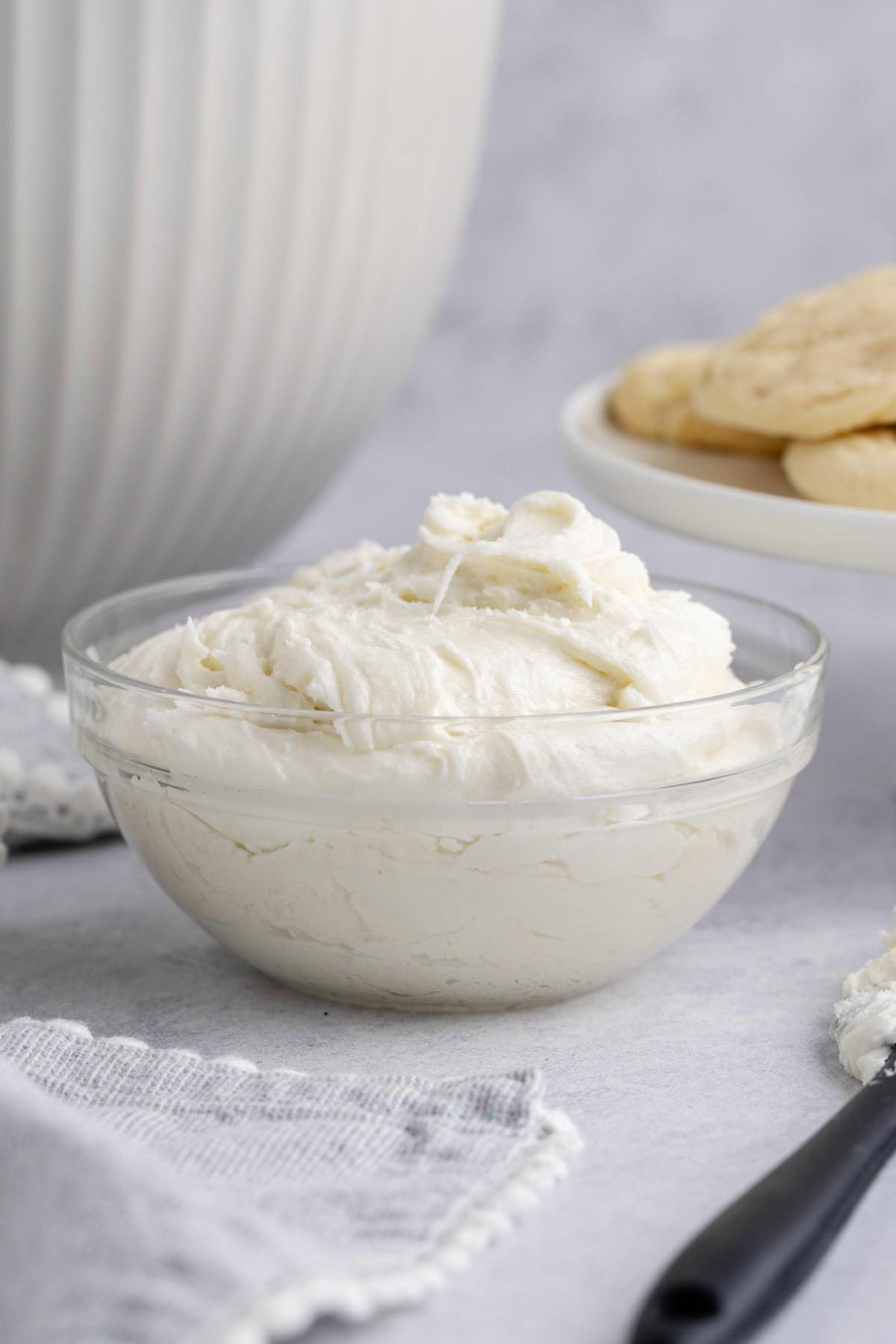 Buttercream Frosting for Sugar Cookies in a Small Glass Bowl