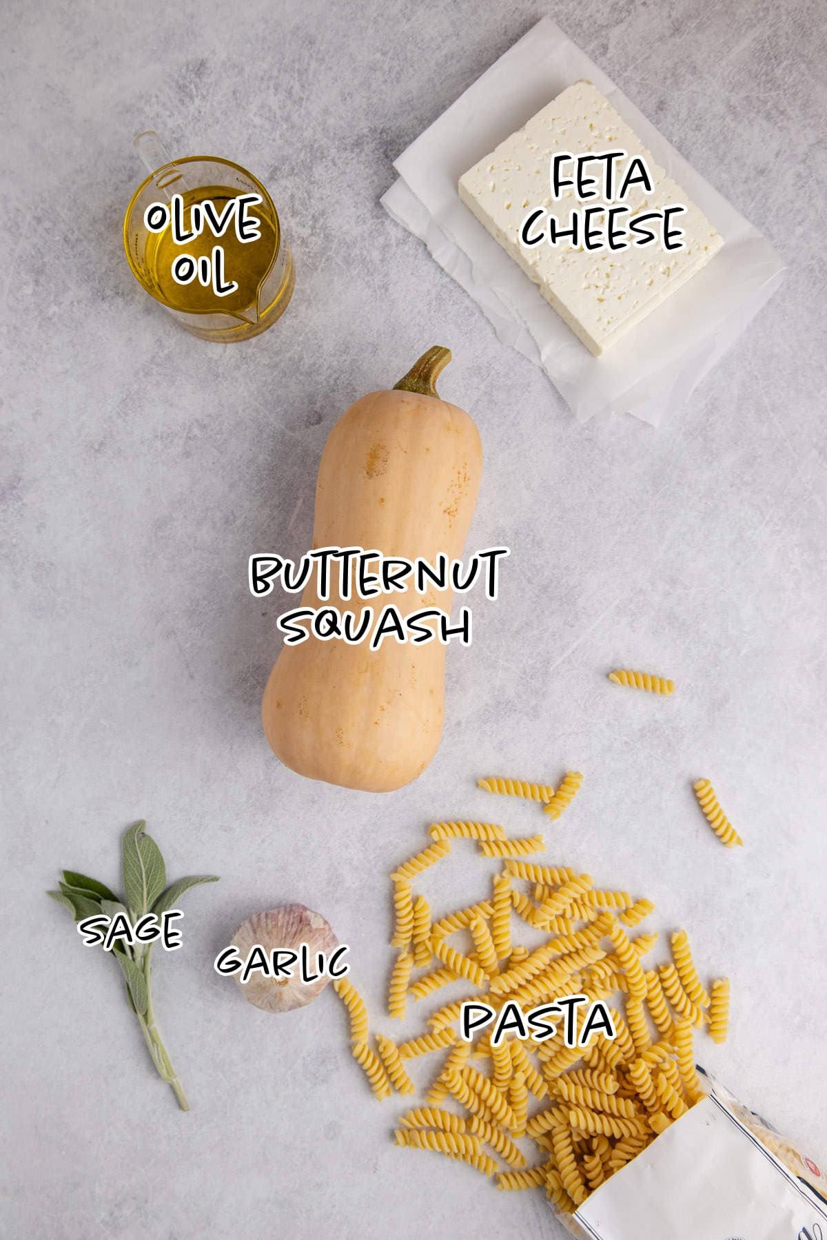 Butternut Squash Feta Pasta Ingredients