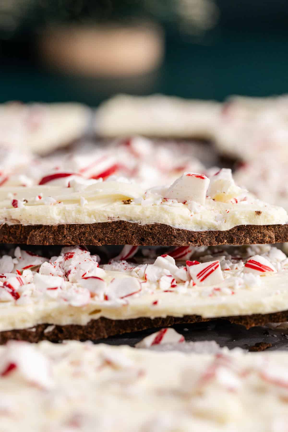 Costco Peppermint Bark stacked up close
