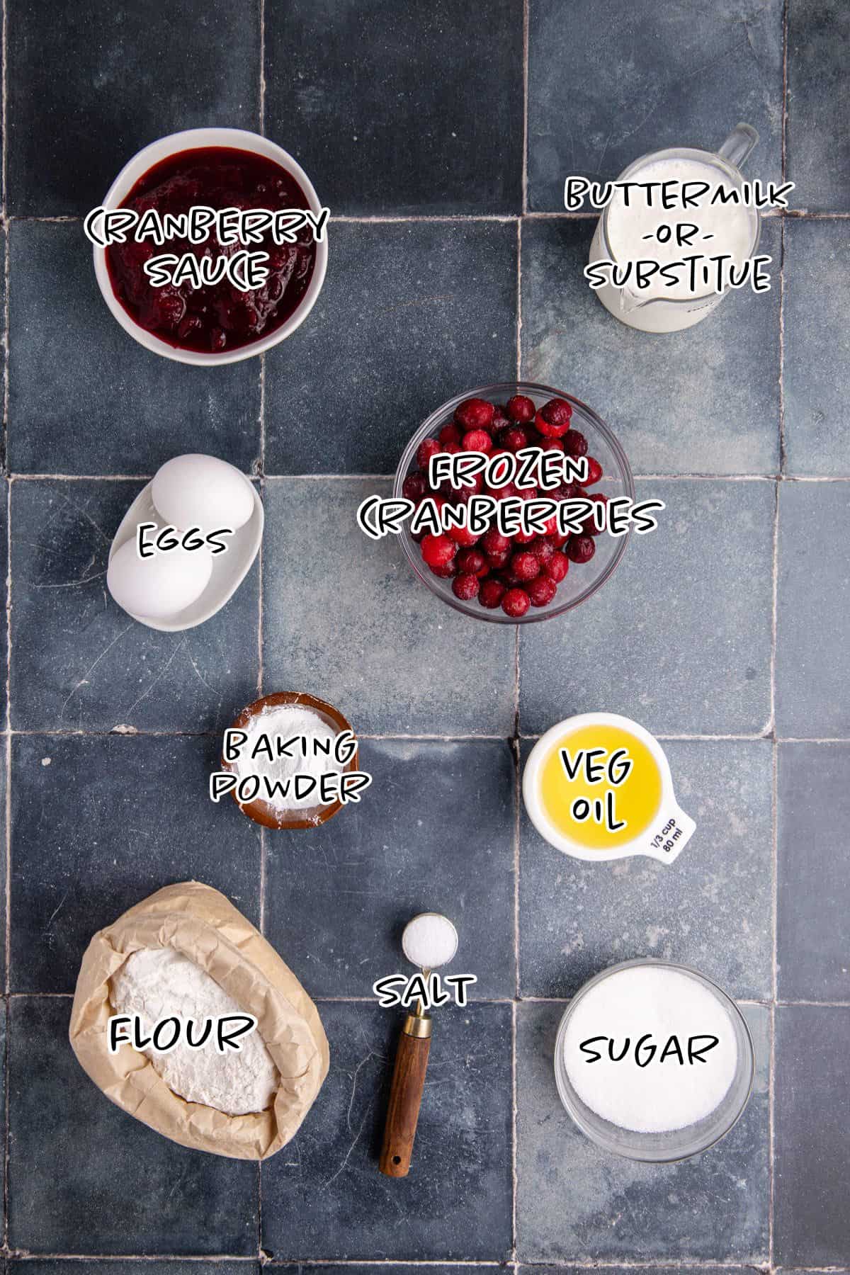 Cranberry Sauce Bread Ingredients on a counter