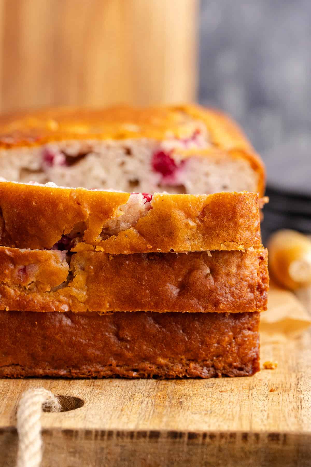 Cranberry Sauce Bread close up of slices