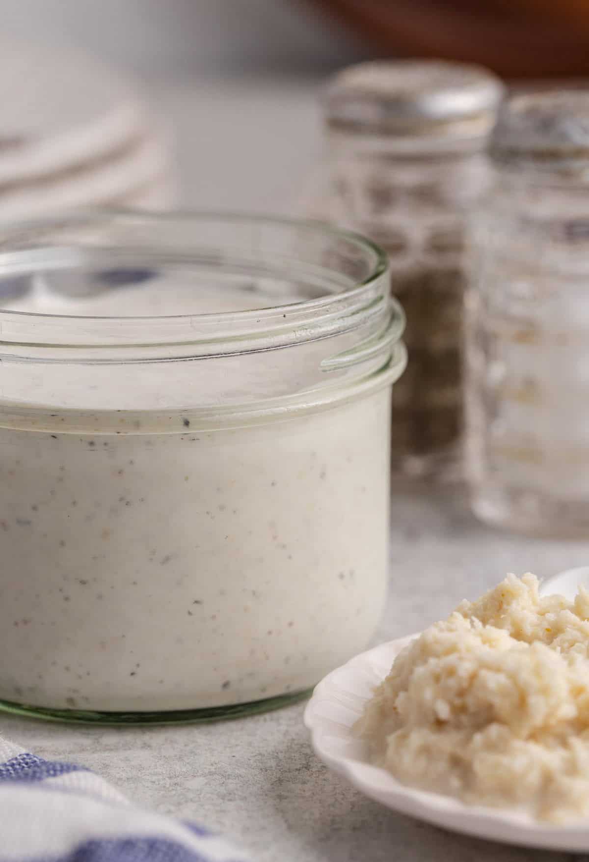 Creamy Horseradish Sauce close up in a jar