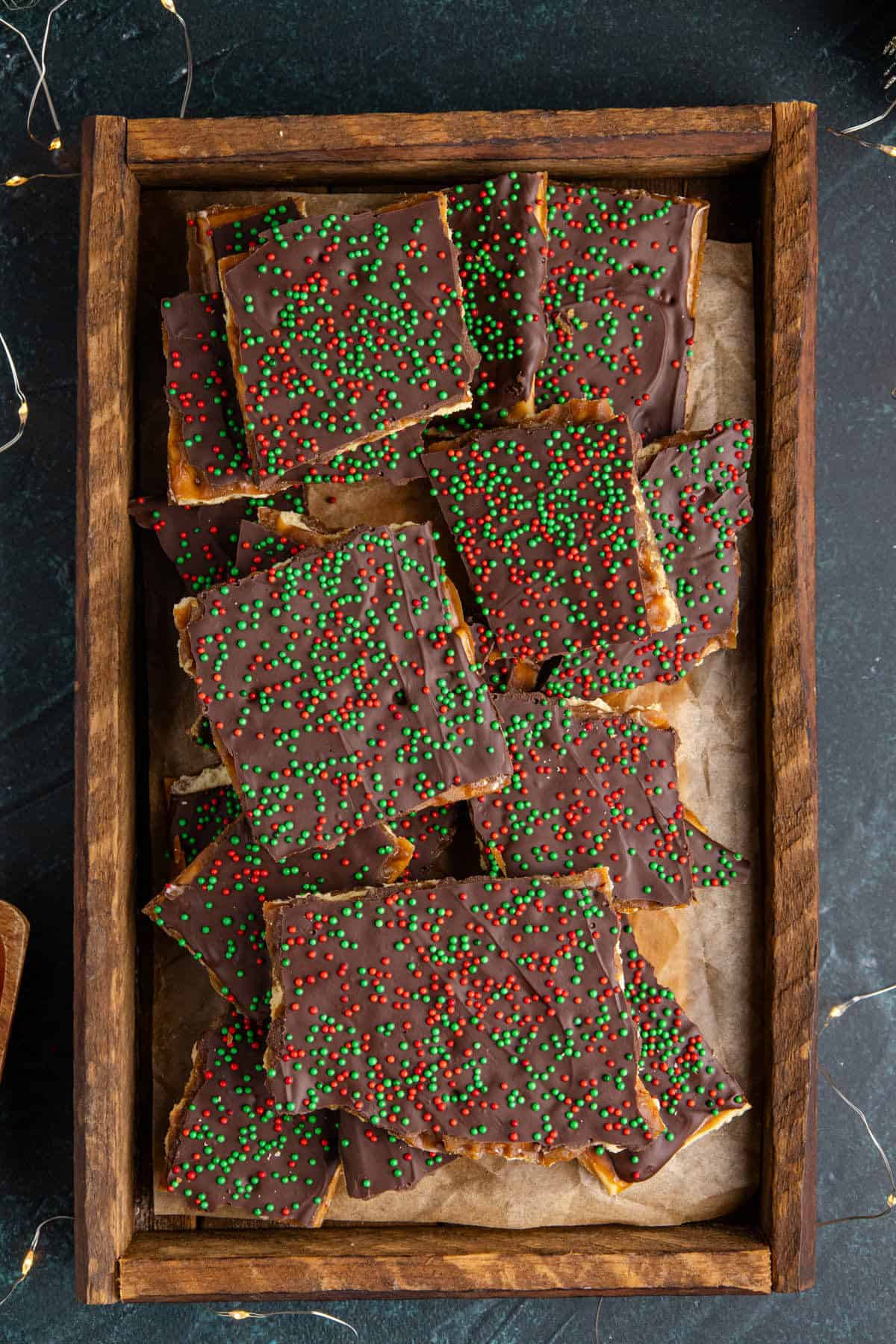 Easy Christmas Crack Recipe from above in a tray