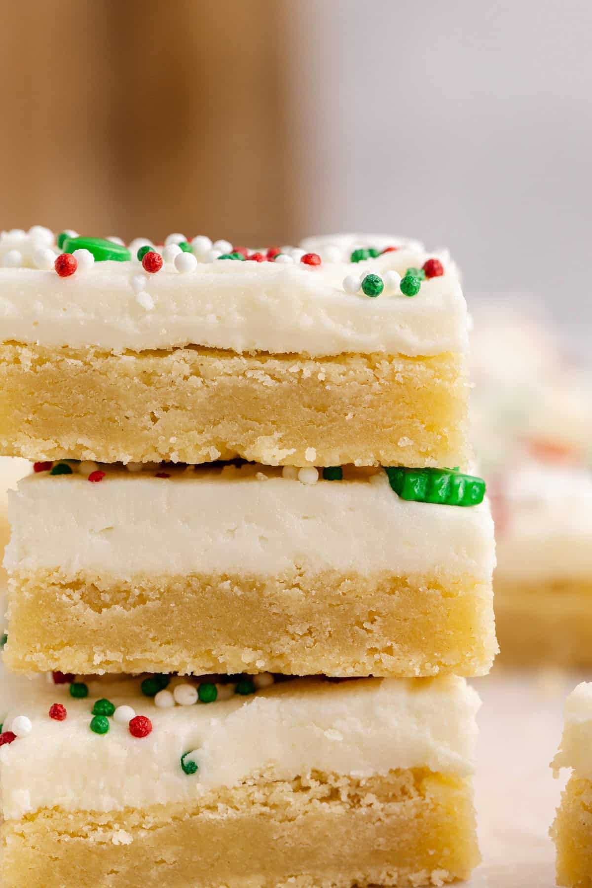 Frosted Sugar Cookie Bars close up shot