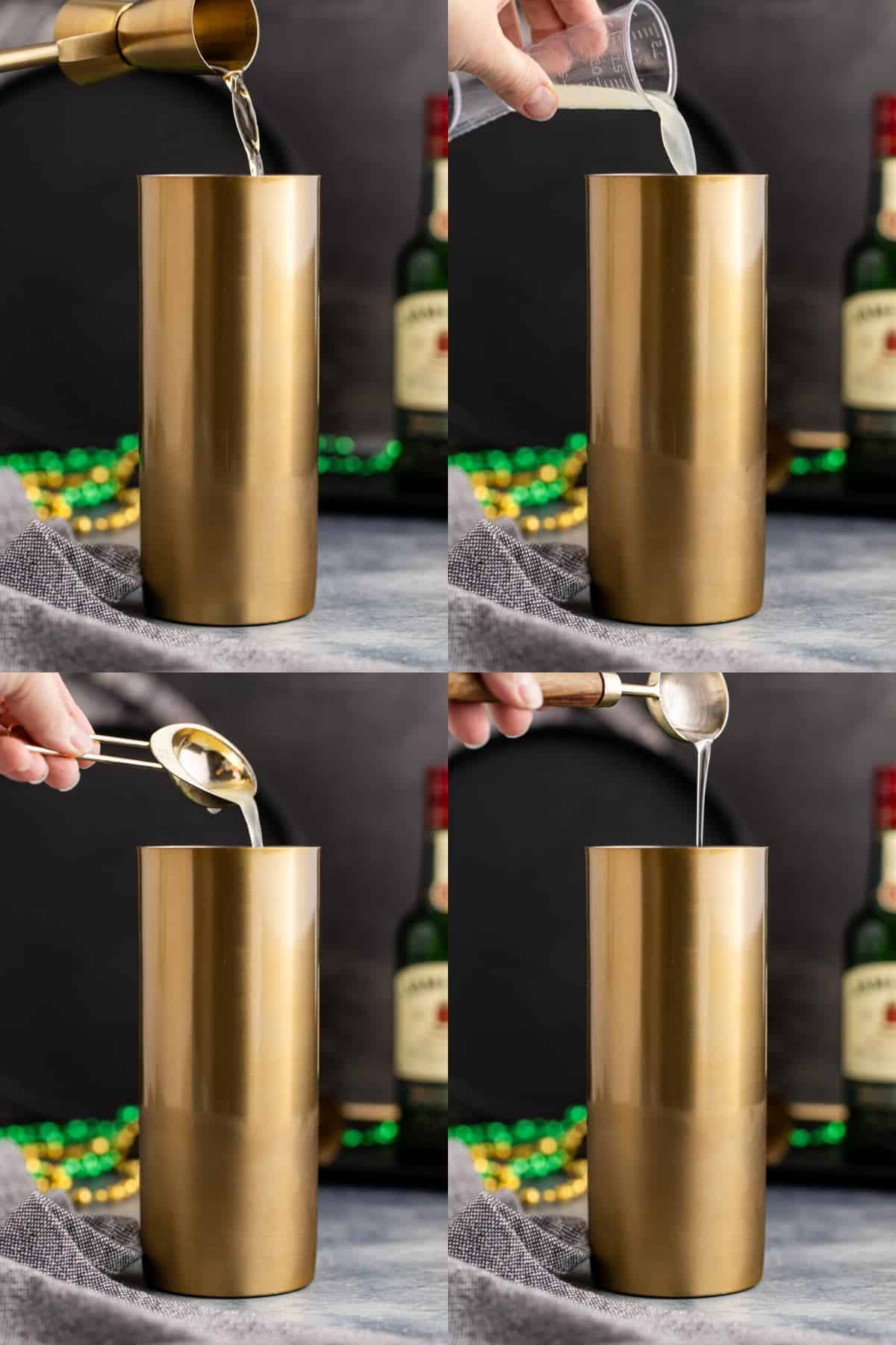 Shamrock Sour Being Made in a Cocktail Shaker